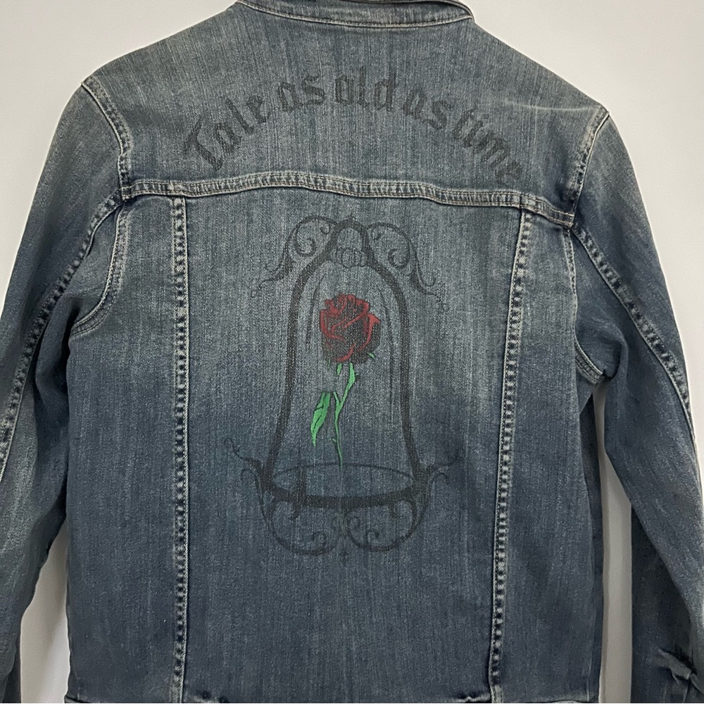 Disney Beauty and The Beast Tale as Old as Time Women’s Denim Jacket w Rose SM